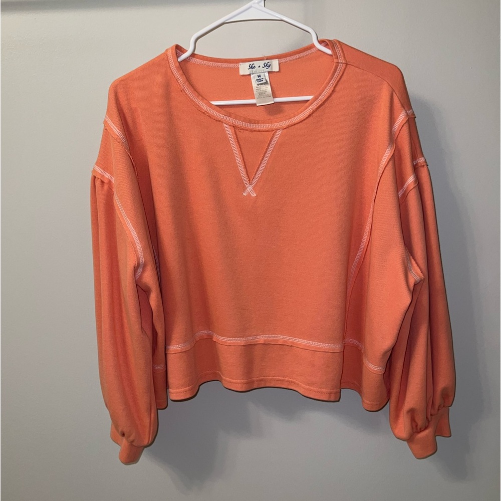 Peach Cropped Distressed Sweatshirt